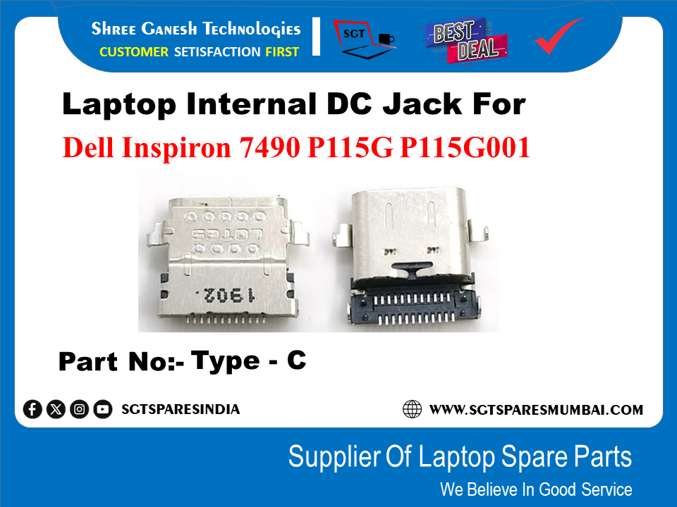 Laptop Internal DC Jack For Dell Inspiron 7490 P115G P115G001 Part No:- Type - C