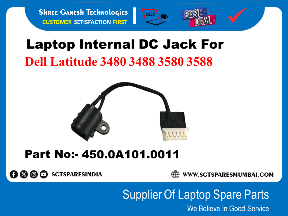 Laptop Internal DC Jack For Dell Latitude 3480 3488 3580 3588 Part No:- 450.0A101.0011