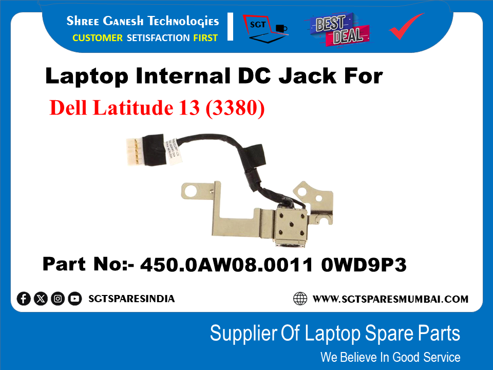 Laptop Internal DC Jack For Dell Latitude 13 (3380) Part No:- 450.0AW08.0011 0WD9P3