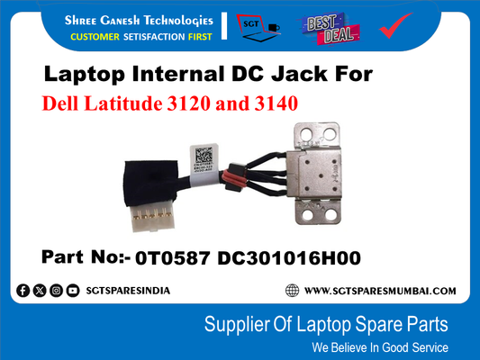 Laptop Internal DC Jack For Dell Latitude 3120 and 3140 Part No:- 0T0587 DC301016H00