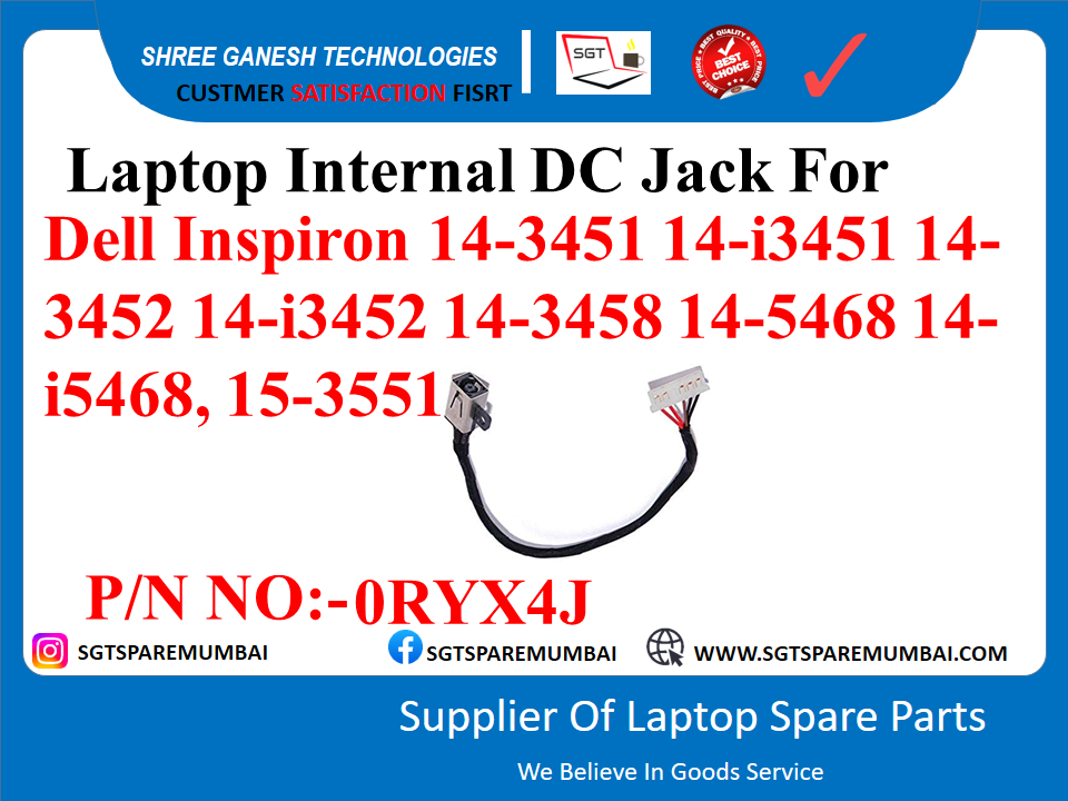 Laptop Internal DC Jack For Dell Inspiron 14-3451 14-13451 14- 3452 14-13452 14-3458 14-5468 14- 15468, 15-3551$ P/N NO:-ORYX4J