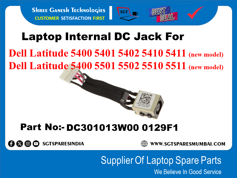 Laptop Internal Dc Jack For Dell Latitude 5400 5401 5402 5410 5411 Dell Latitude 5500 5501 5502 5510 5511 (NEW model) Part No:- DC301013W00 0129F1