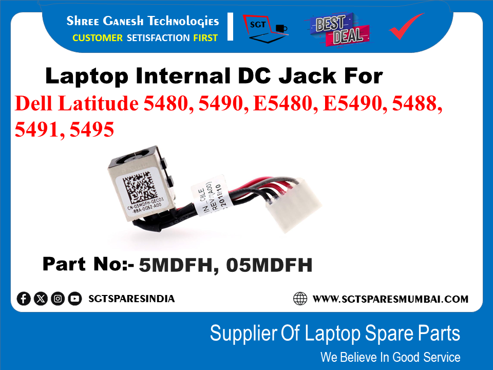 Laptop Internal DC Jack For Dell Latitude 5480, 5490, E5480, E5490, 5488, 5491,5495 Part No:- 5MDFH, 05MDFH