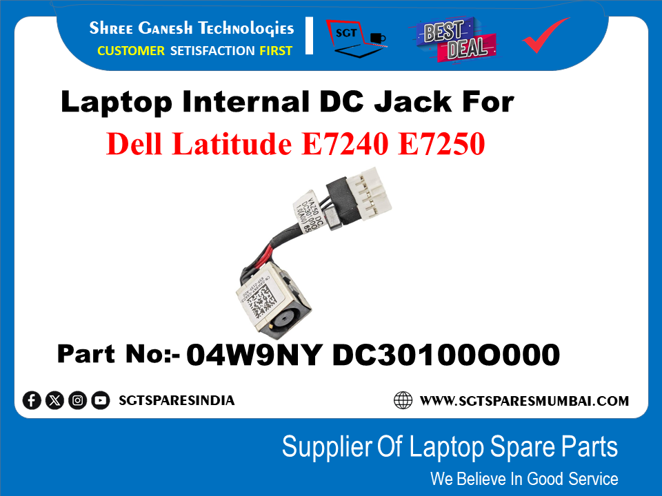 Laptop Internal DC Jack For Dell Latitude E7240 E7250 Part No:- 04W9NY DC301000000