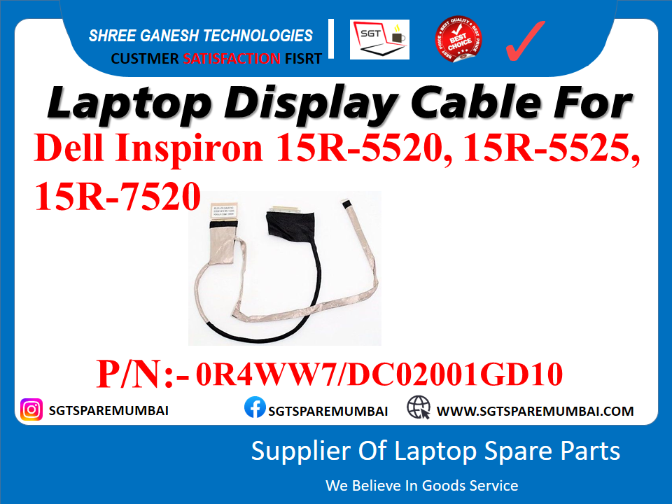 Laptop Display Cable For Dell Inspiron 15R-5520, 15R-5525, 15R-7520 P/N:- OR4WW7/DC02001GD10