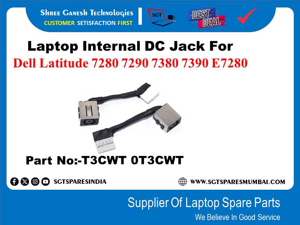 Laptop Internal DC Jack For Dell Latitude 7280 7290 7380 7390 E7280 Part No:-T3CWT 03CWT