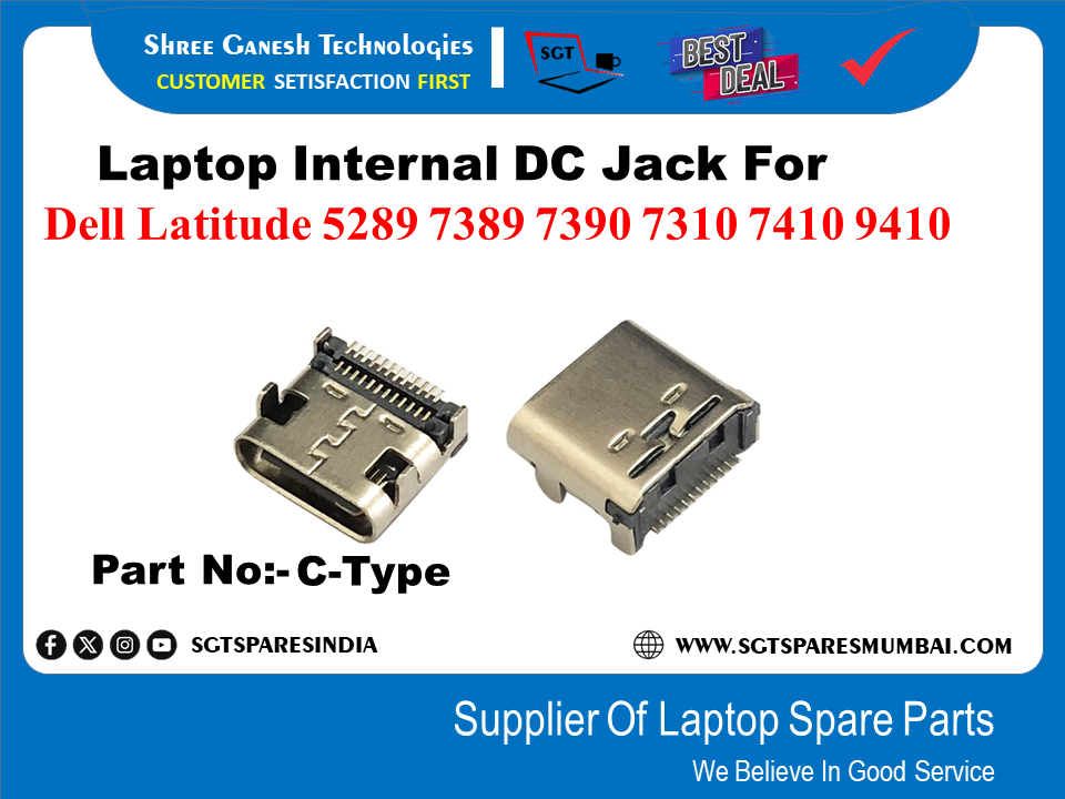 Laptop Internal DC Jack For Dell Latitude 5289 7389 7390 7310 7410 9410 Part No:- C-Type