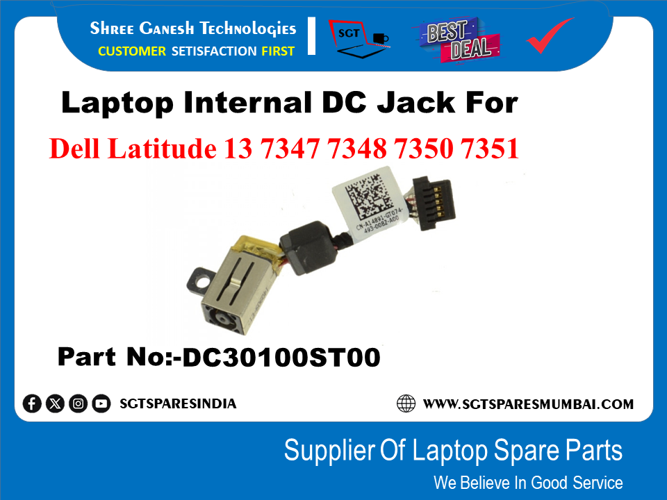 Laptop Internal DC Jack For Dell Latitude 13 7347 7348 7350 7351 Part No:-DC30100ST00