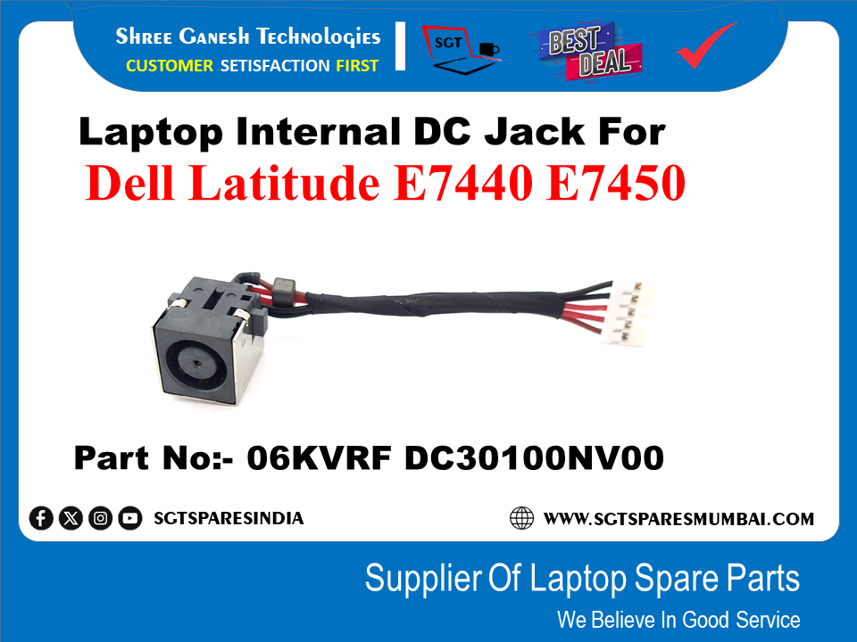 Laptop Internal DC Jack For Dell Latitude E7440 E7450 Part No:- 06KVRF DC30100NV00