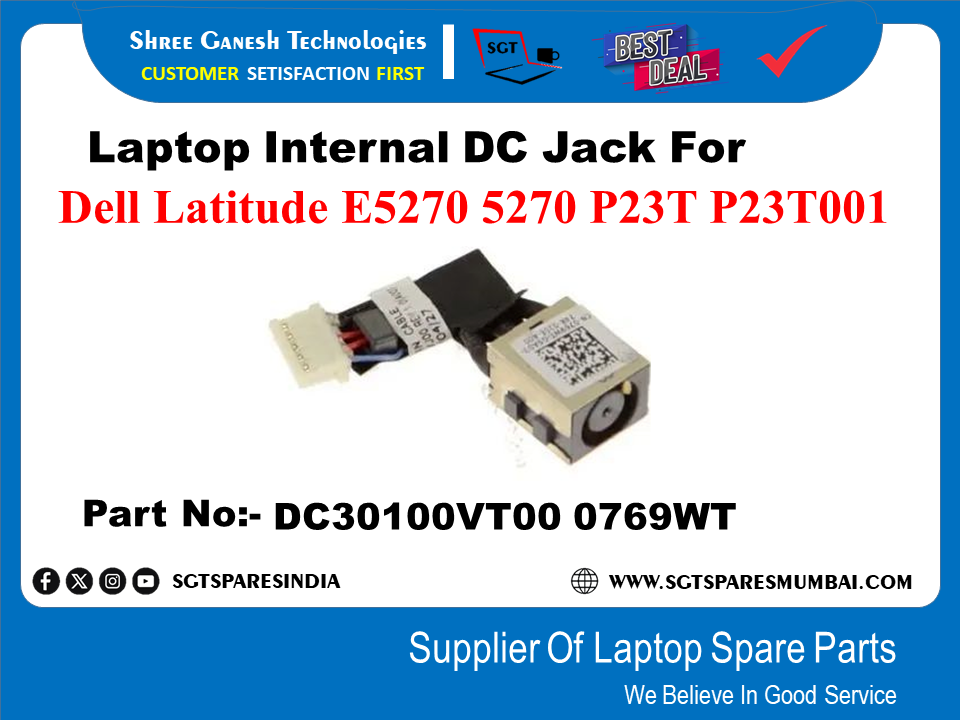 Laptop Internal DC Jack For Dell Latitude E5270 5270 P23T P23T001 Part No:- DC30100VT00 0769WT