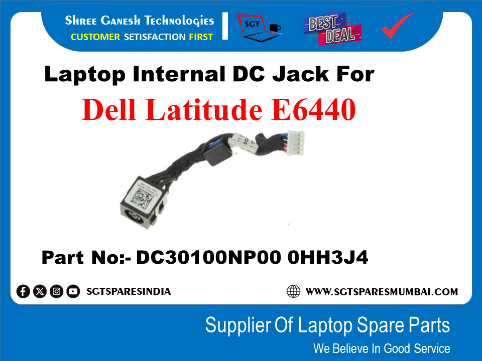 Laptop Internal DC Jack For Dell Latitude E6440 Part No:- DC30100P00 0HH3J4