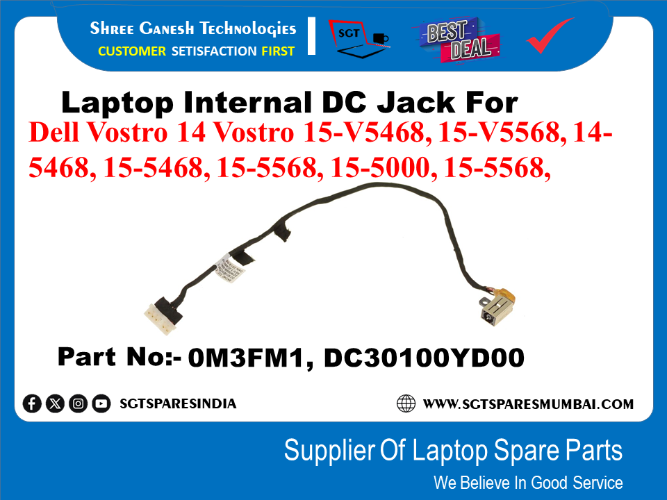 Laptop Internal DC Jack For Dell Vostro 14 Vostro 15-V5468, 15-V5568, 14- 5468, 15-5468, 15-5568, 15-5000, 15-5568, Part No:- 0M3FM1, DC30100YD00