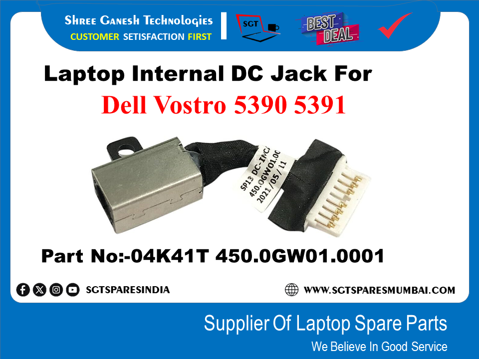 Laptop Internal DC Jack For Dell Vostro 5390 5391 Part No:-04K41T 450.0GW01.0001