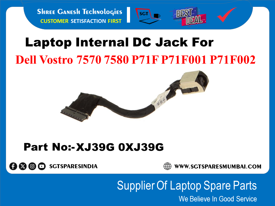 Laptop Internal DC Jack For Dell Vostro 7570 7580 P71F P71F001 P71F002 Part No:-XJ39G 0XJ39G