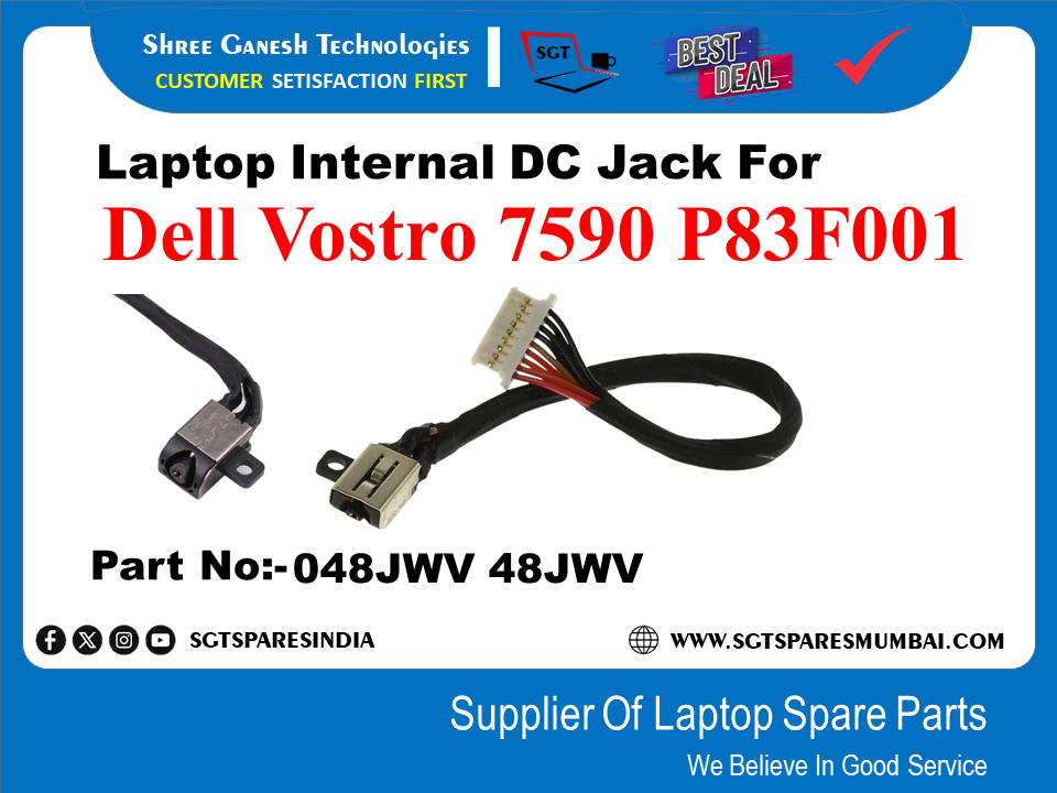 Laptop Internal DC Jack For Dell Vostro 7590 P83F001 Part No:- 048JWV 48JWV