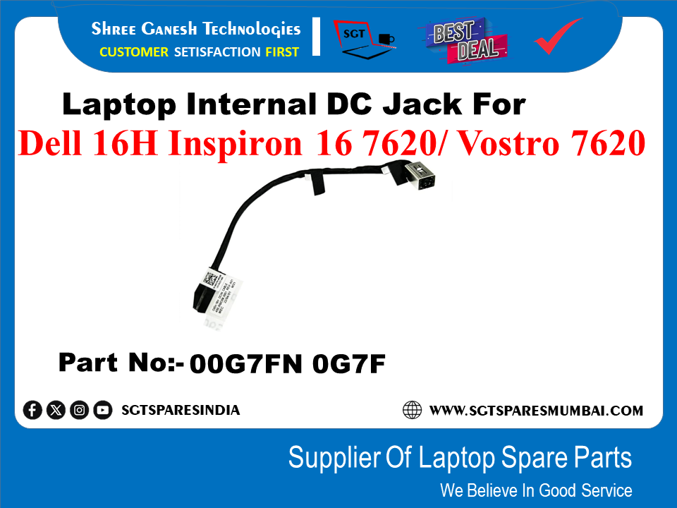 Laptop Internal DC Jack For Dell 16H Inspiron 16 7620/ Vostro 7620 Part No:- 00G7FN 0G7F