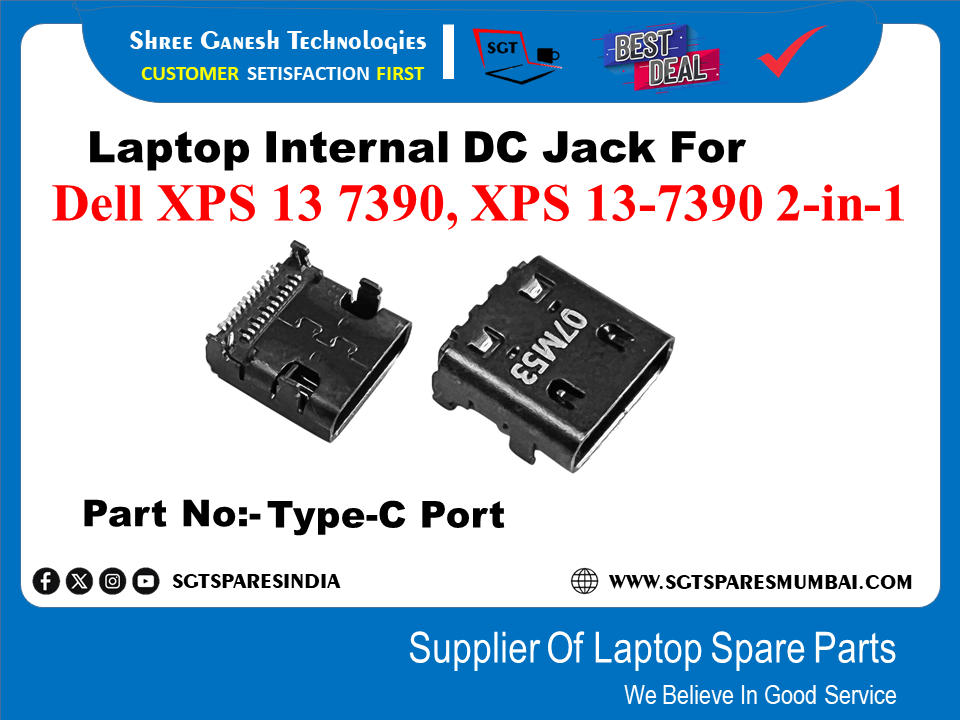 Laptop Internal DC Jack For Dell XPS 13 7390, XPS 13-7390 2-in-1 Part No:- Type-C Port