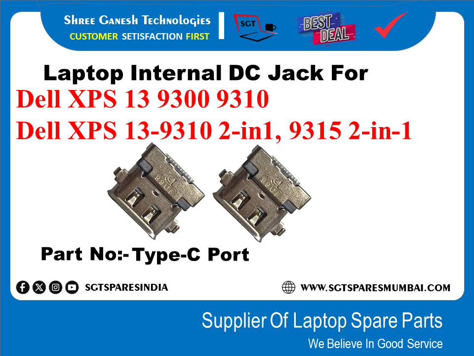 Laptop Internal DC Jack For Dell XPS 13 9300 9310 Dell XPS 13-9310 2-in1, 9315 2-in-1 Part No:- Type-C Port