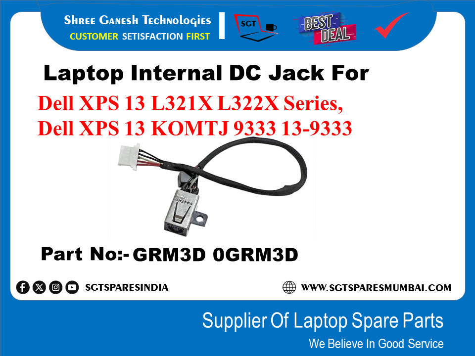 Laptop Internal DC Jack For Dell XPS 13 L321X L322X Series, Dell XPS 13 KOMTJ 9333 13-9333 Part No:- GRM3D 0GRM3D