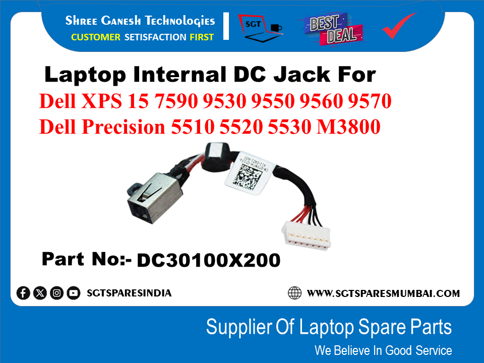 Laptop Internal DC Jack For Dell XPS 15 7590 9530 9550 9560 9570 Dell Precision 5510 5520 5530 M3800 Part No:- DC30100X200