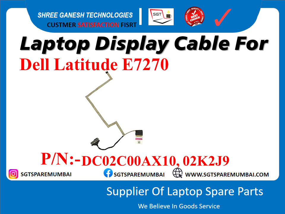 Laptop Display Cable For Dell Latitude E7270 P/N:-DC02C00AX10, 02K2.39