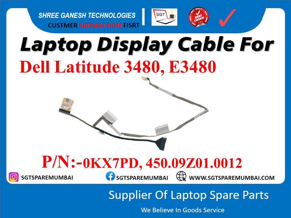 Laptop Display Cable For Dell Latitude 3480, E3480 P/N: -0KX7PD, 450.09Z01.0012