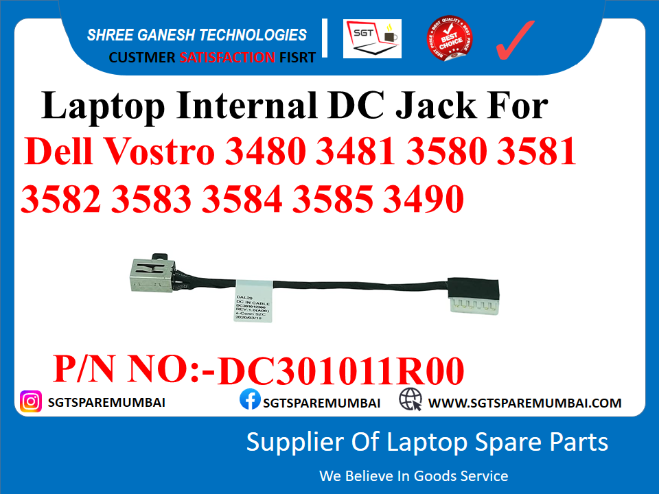 Laptop Internal DC Jack For Dell Vostro 3480 3481 3580 3581 3582 3583 3584 3585 3490 P/N NO:-DC301011R00