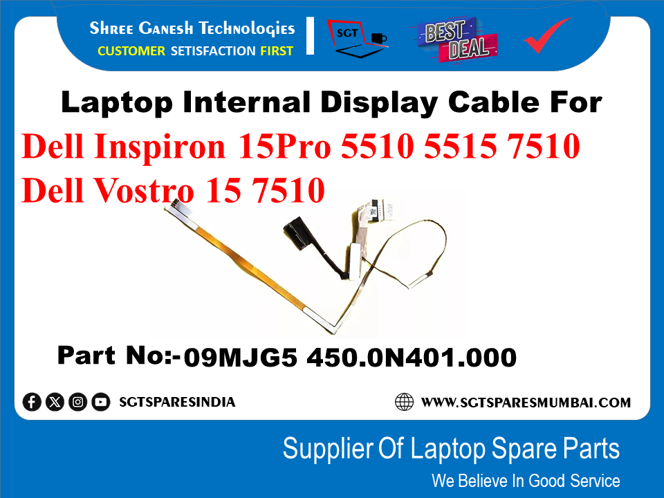 Laptop Internal Display Cable For Dell Inspiron 15Pro 5510 5515 7510 Dell Vostro 15 7510 Part No:-09MJG5 450.0N401.000