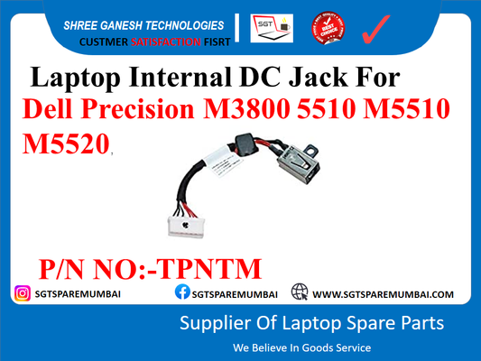 Laptop Internal DC Jack For Dell Precision M3800 5510 M5510 M5520 P/N NO:-TPNTM