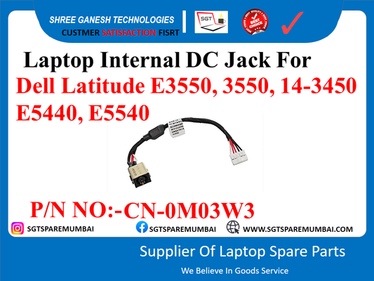 Laptop Internal DC Jack For Dell Latitude E3550, 3550, 14-3450 E5440, E5540 P/N NO:-CN-0M03 W3