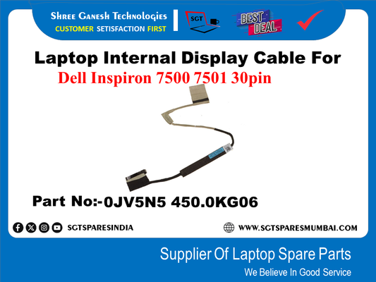 Laptop Internal Display Cable For Dell Inspiron 7500 7501 30pin Part No:-0JV5N5 450.0KG06