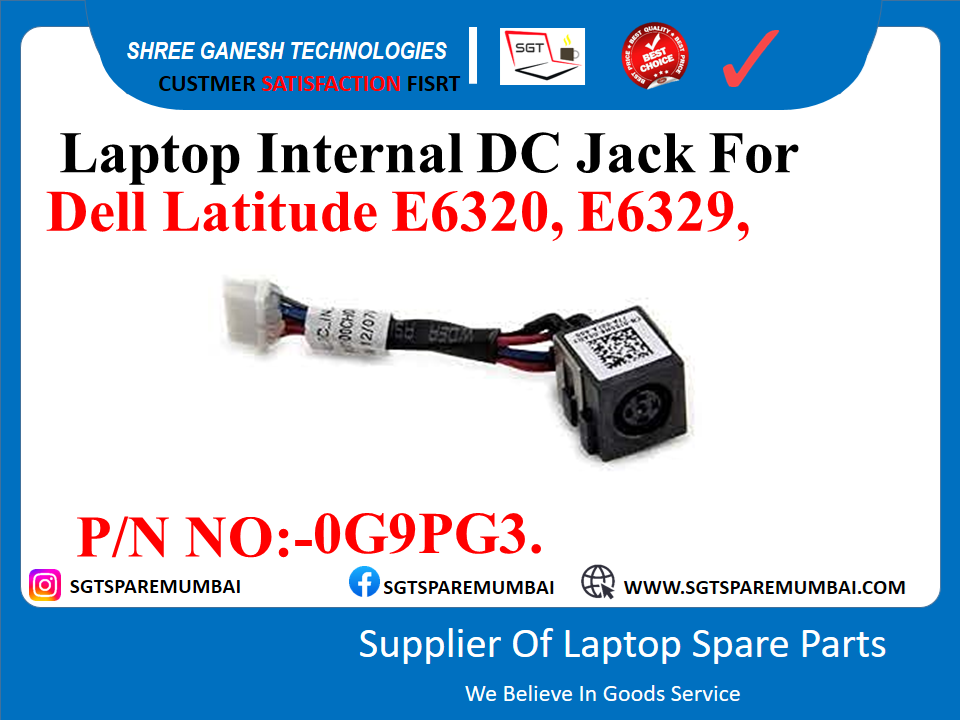 Laptop Internal DC Jack For Dell Latitude E6320, E6329, P/N NO:-0G9PG3.