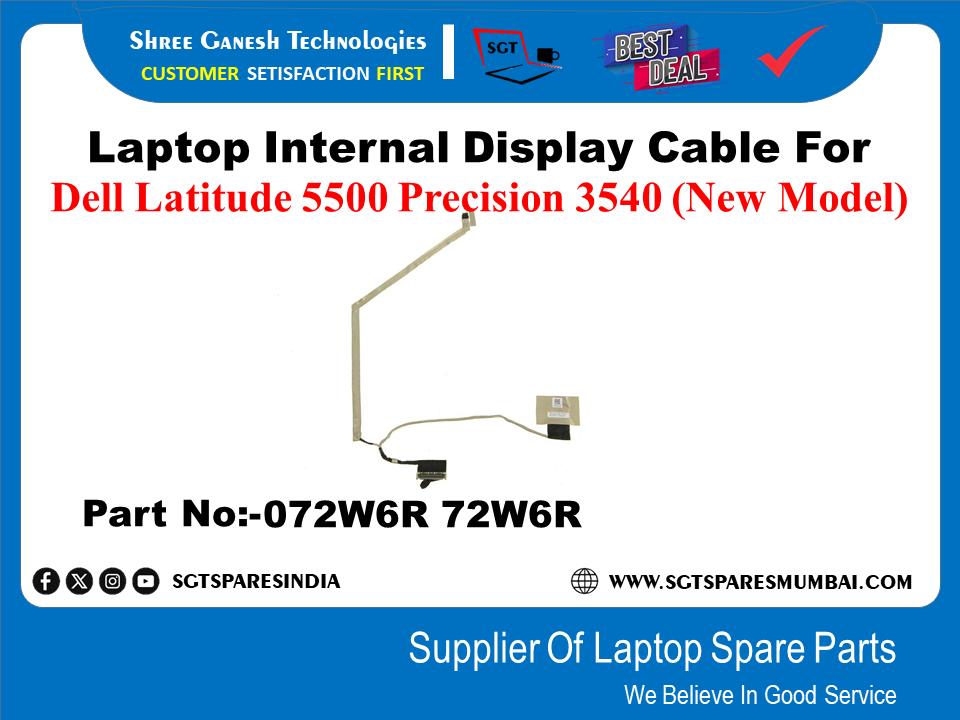 Laptop Internal Display Cable For Dell Latitude 5500 Precision 3540 (New Model) Part No:-072W6R 72W6R