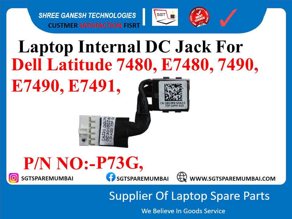 Laptop Internal DC Jack For Dell Latitude 7480, E7480, 7490, E7490, E7491, P/N NO:-P73G,