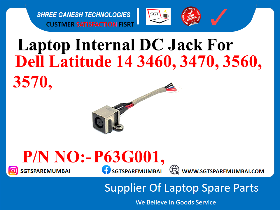 Laptop Internal DC Jack For Dell Latitude 14 3460, 3470, 3560, 3570, P/N NO:- P63G001,