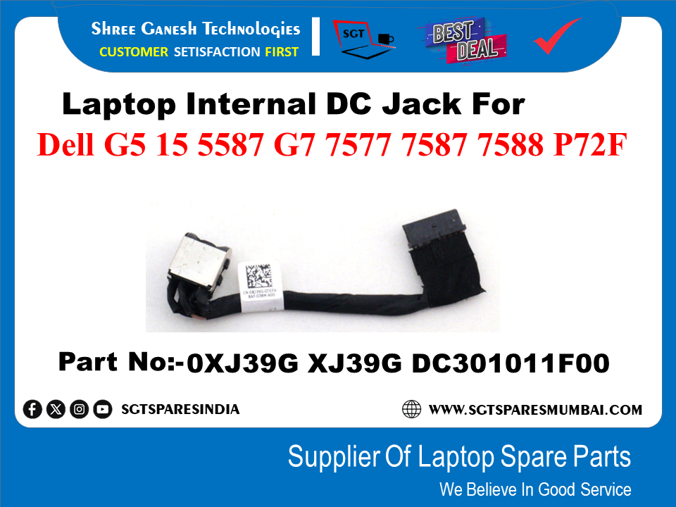 Laptop Internal DC Jack For Dell G5 15 5587 G7 7577 7587 7588 P72F Part No:-0XJ39G XJ39G DC301011F00