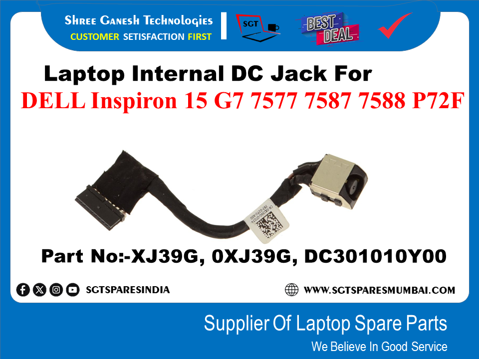 Laptop Internal DC Jack For DELL Inspiron 15 G7 7577 7587 7588 P72F Part No:-XJ39G, 0XJ39G, DC301010700