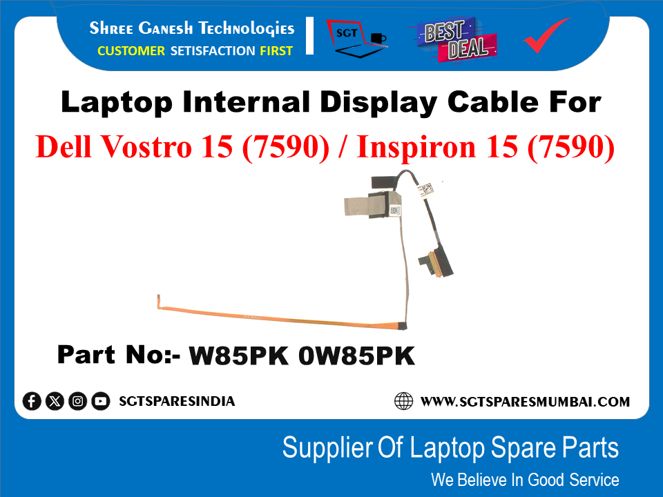 Laptop Internal Display Cable For Dell Vostro 15 (7590) / Inspiron 15 (7590) Part No: - W85PK 0W85PK