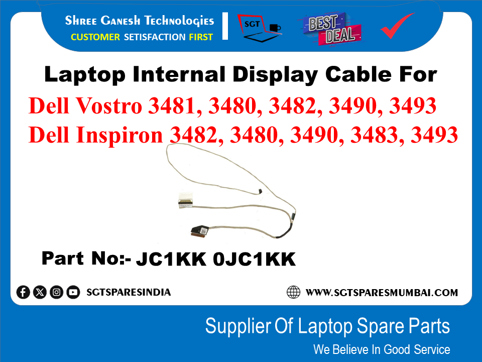 Laptop Internal Display Cable For Dell Vostro 3481, 3480, 3482, 3490, 3493 Dell Inspiron 3482, 3480, 3490, 3483, 3493 Part No: - JC1KK 0JC1KK