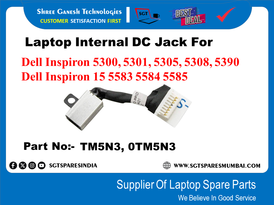 Laptop Internal DC Jack For Dell Inspiron 5300, 5301, 5305, 5308, 5390 Dell Inspiron 15 5583 5584 5585 5. Part No:- TM5N3, 0TM5N3