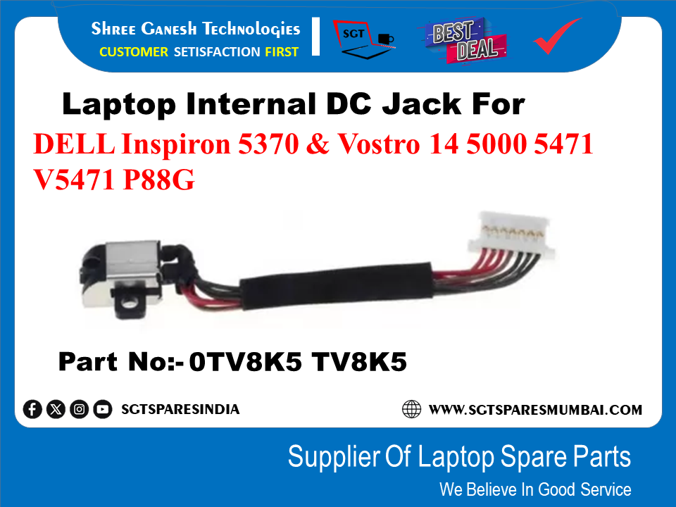 Laptop Internal DC Jack For DELL Inspiron 5370 & Vostro 14 5000 5471 V5471 P88G Part No:- 0TV8K5 TV8K5