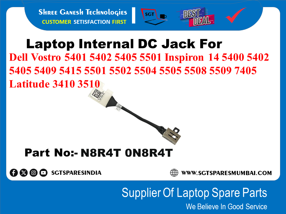 Laptop Internal DC Jack For Dell Vostro 5401 5402 5405 5501 Inspiron 14 5400 5402 5405 5409 5415 5501 5502 5504 5505 5508 5509 7405 Latitude 3410 3510 Part No:- N8R4T 0N8R4T