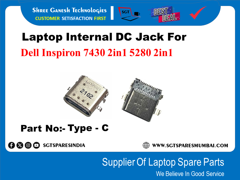 Laptop Internal DC Jack For Dell Inspiron 7430 2in 1 5280 2in 1 Part No:- Type - C