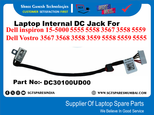 Laptop Internal DC Jack For Dell inspiron 15-5000 5555 5558 3567 3558 5559 Dell Vostro 3567 3568 3558 3559 5558 5559 5555 Part No:- DC30100UD00