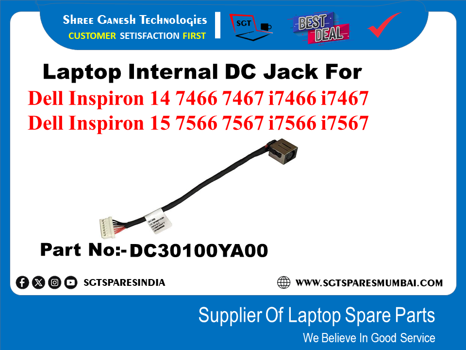 Laptop Internal DC Jack For Dell Inspiron 14 7466 7467 17466 17467 Dell Inspiron 15 7566 7567 17566 17567 Part No:-DC30100YA00