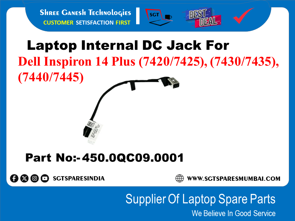 Laptop Internal DC Jack For Dell Inspiron 14 Plus (7420/7425), (7430/7435), (7440/7445) Part No:-450.0QC09.0001