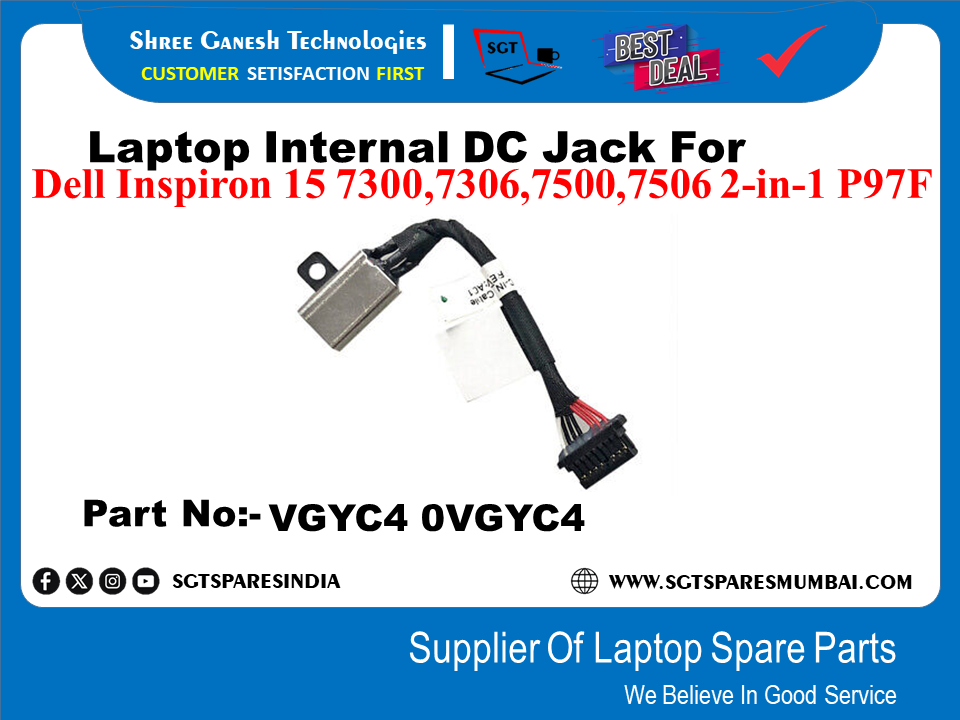 Laptop Internal DC Jack For Dell Inspiron 15 7300,7306,7500,7506 2-in-1 P97F Part No:- VGYC4 0VGYC4