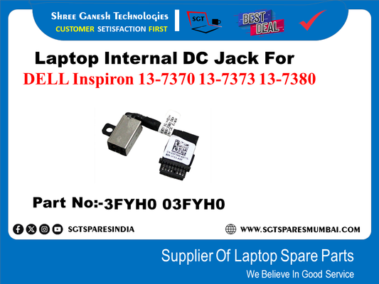 Laptop Internal DC Jack For DELL Inspiron 13-7370 13-7373 13-7380 Part No:-3FYHO 03FYHO