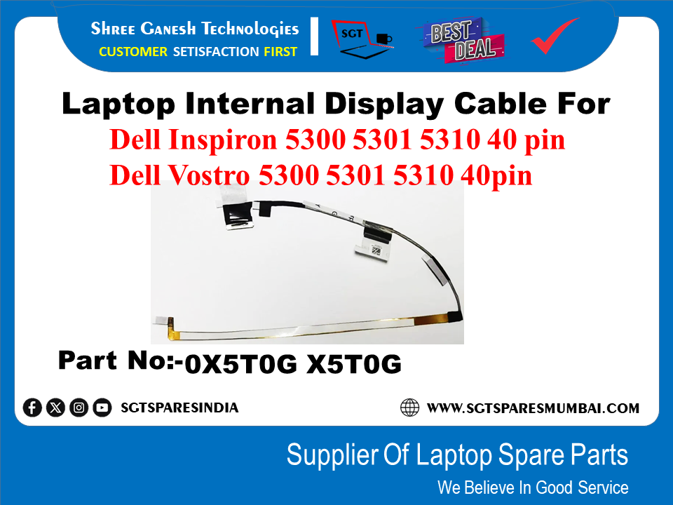 Laptop Internal Display Cable For Dell Inspiron 5300 5301 5310 40 pin Dell Vostro 5300 5301 5310 40pin Part No:-0X5T0G X5T0G