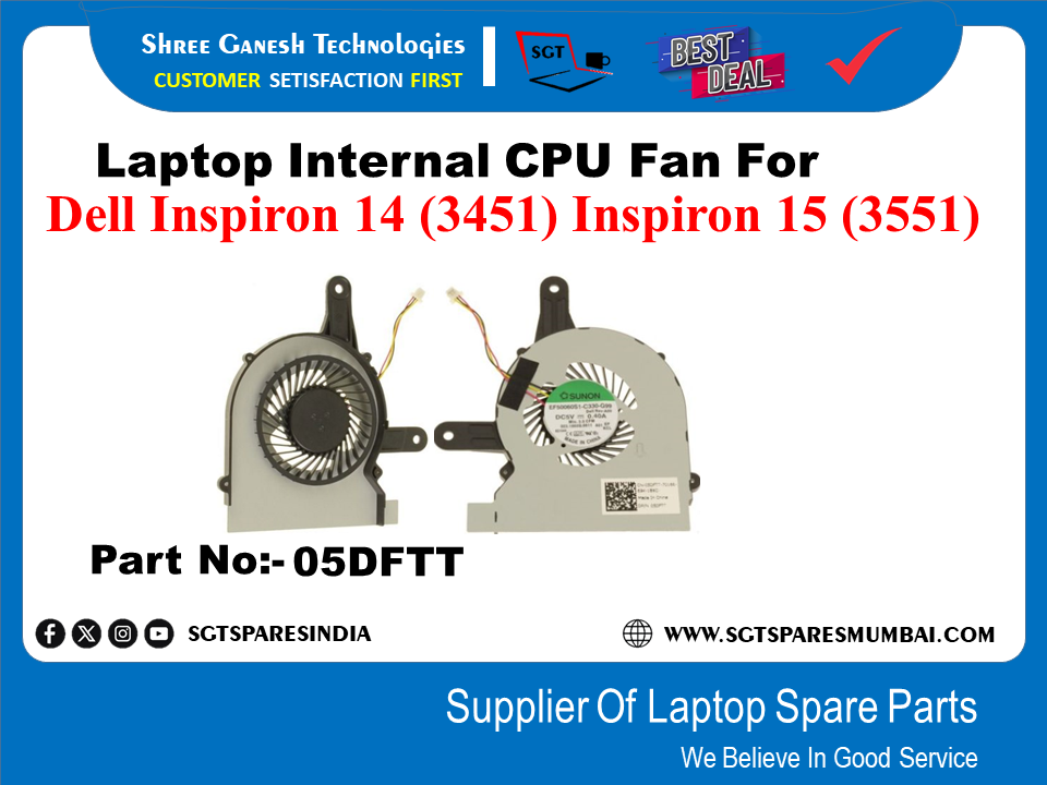 Laptop Internal CPU Fan For Dell Inspiron 14 (3451) Inspiron 15 (3551) Part No:- 05DFTT